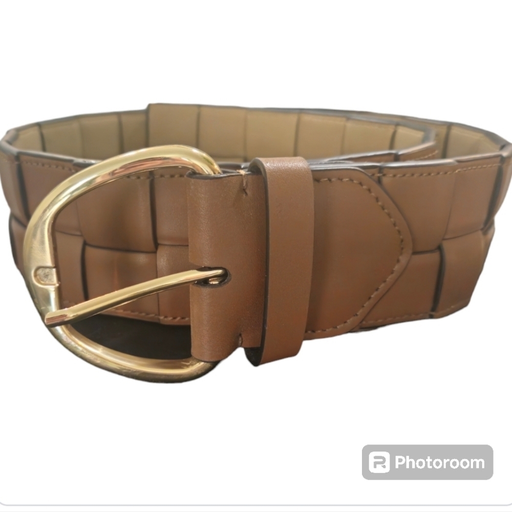 Micheal Kors Brown Woven Leather Wide Belt Sz S/M - Picture 2 of 11